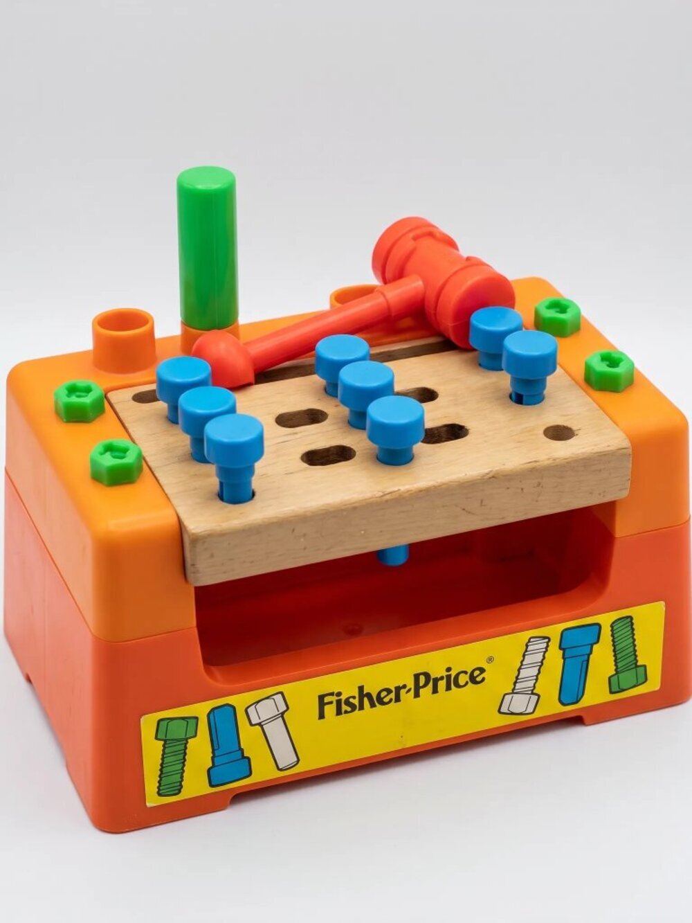 Vintage 1980s Fisher Price Action Tool Bench Toy with Hammer Pegs